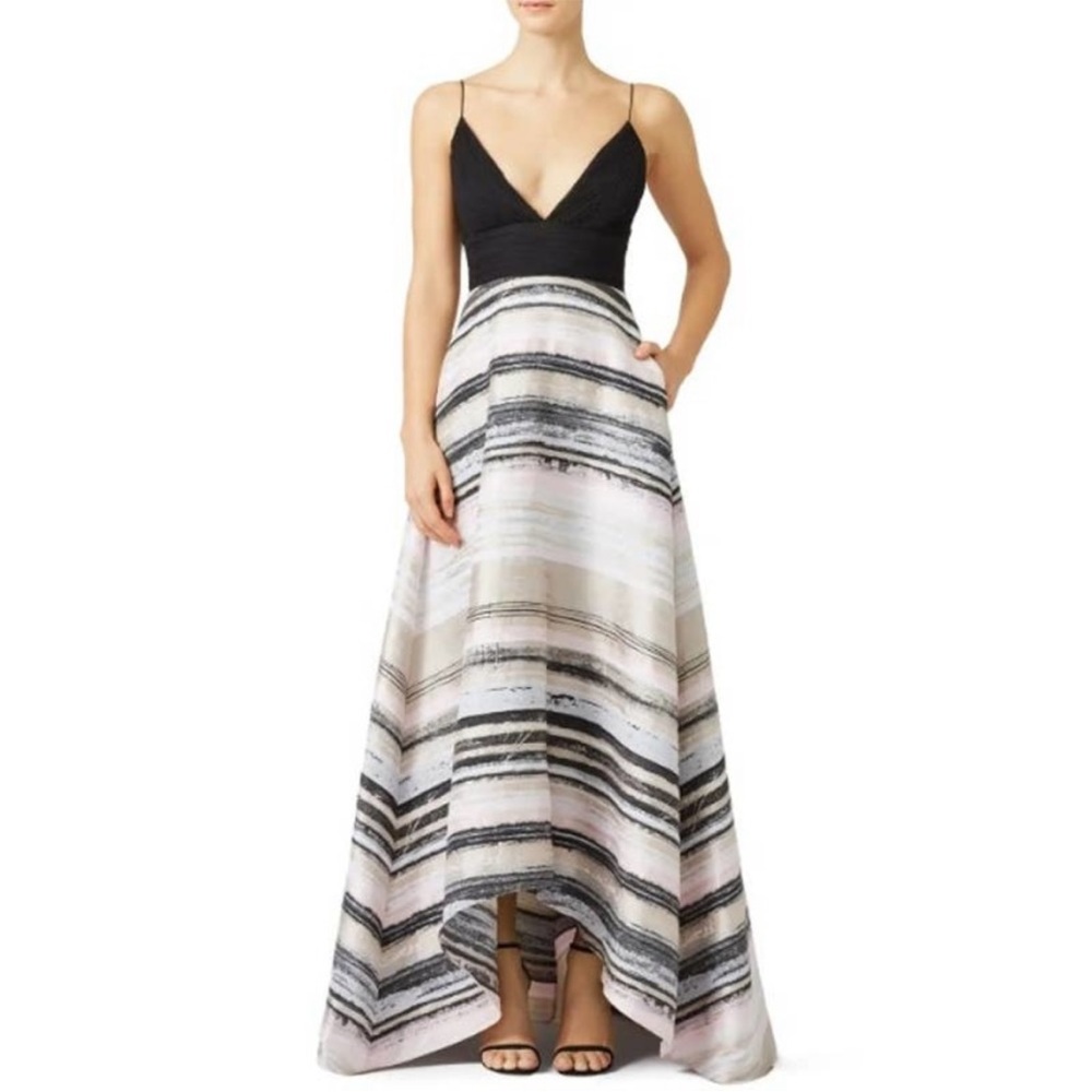 Badgley Mischka Neutral Stripe spagnetti
Straps Long Gown Dress Multicolor, Sz 8